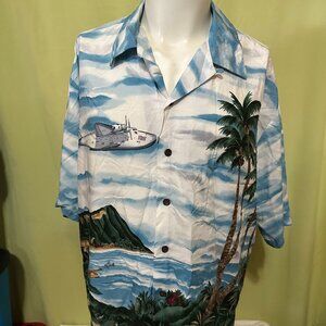 Tori Richard Men's Military Plane Diamond Head Hawaiian Shirt XL Camp Tropical I